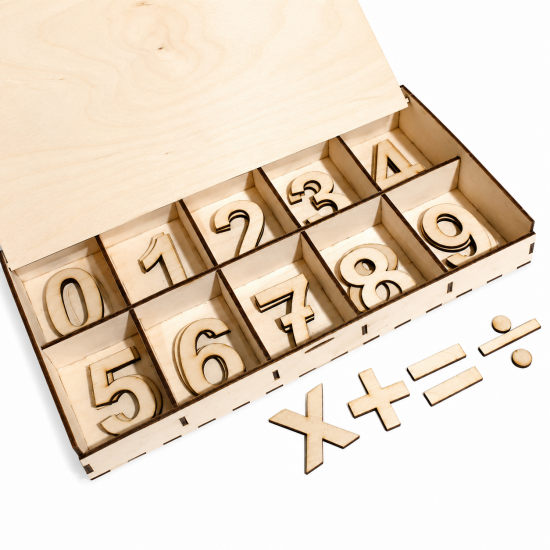Ξύλινο Κουτί με Αριθμούς & Σύμβολα Πράξεων – Montessori Εκπαιδευτικό Παιχνίδι